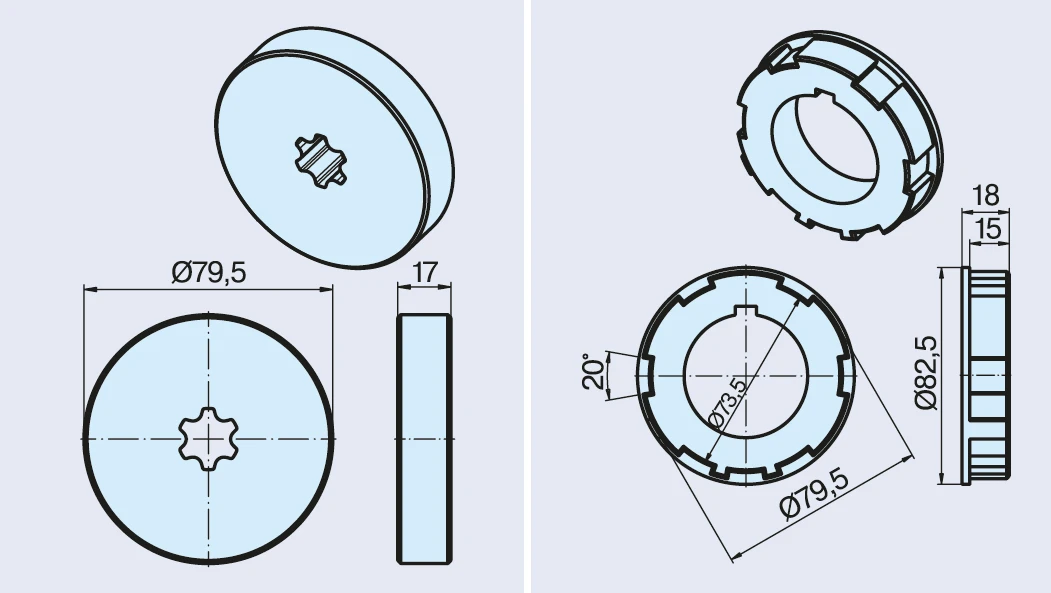 Preview: Becker Adapterset 83x1,5 / 85x2,5 aus Aluminium #49303000980, #49303001000