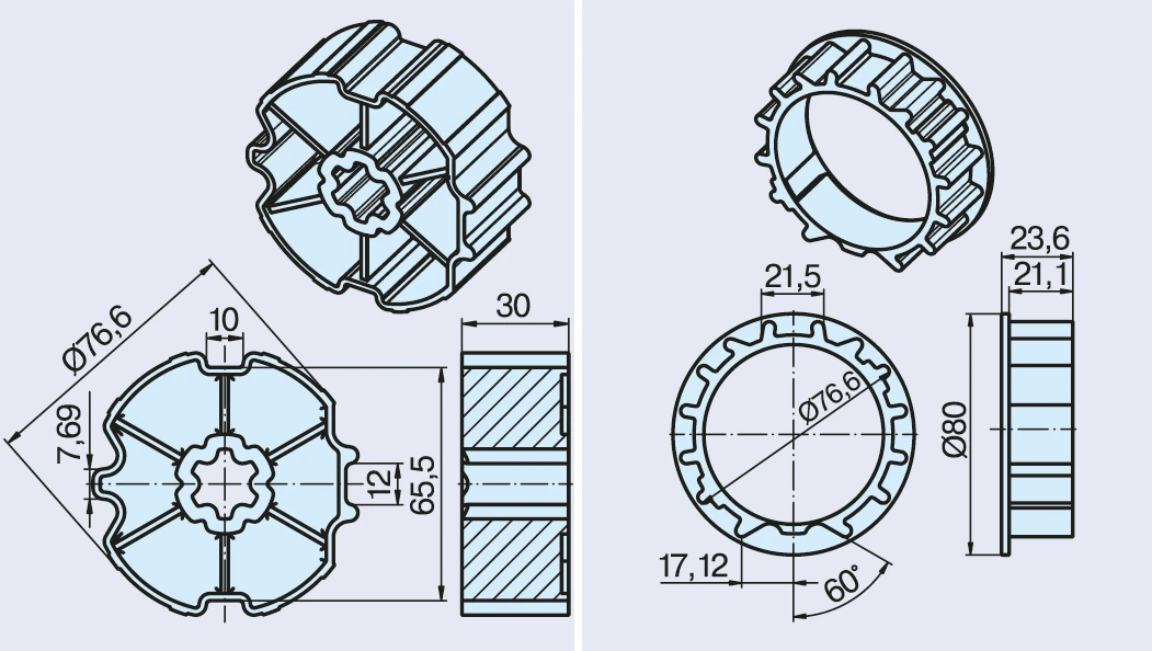 Preview: Becker Adapterset ZF80x1.2, Zurflüh Feller Aluminium #49303003270 #49313001490 #49303006280