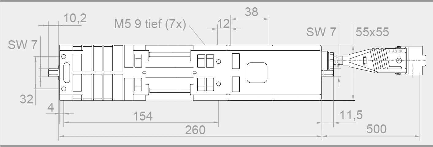 Preview: elero JA 09 Soft – Maßzeichnung mit 260mm Motorlänge und 500mm Anschlusskabel