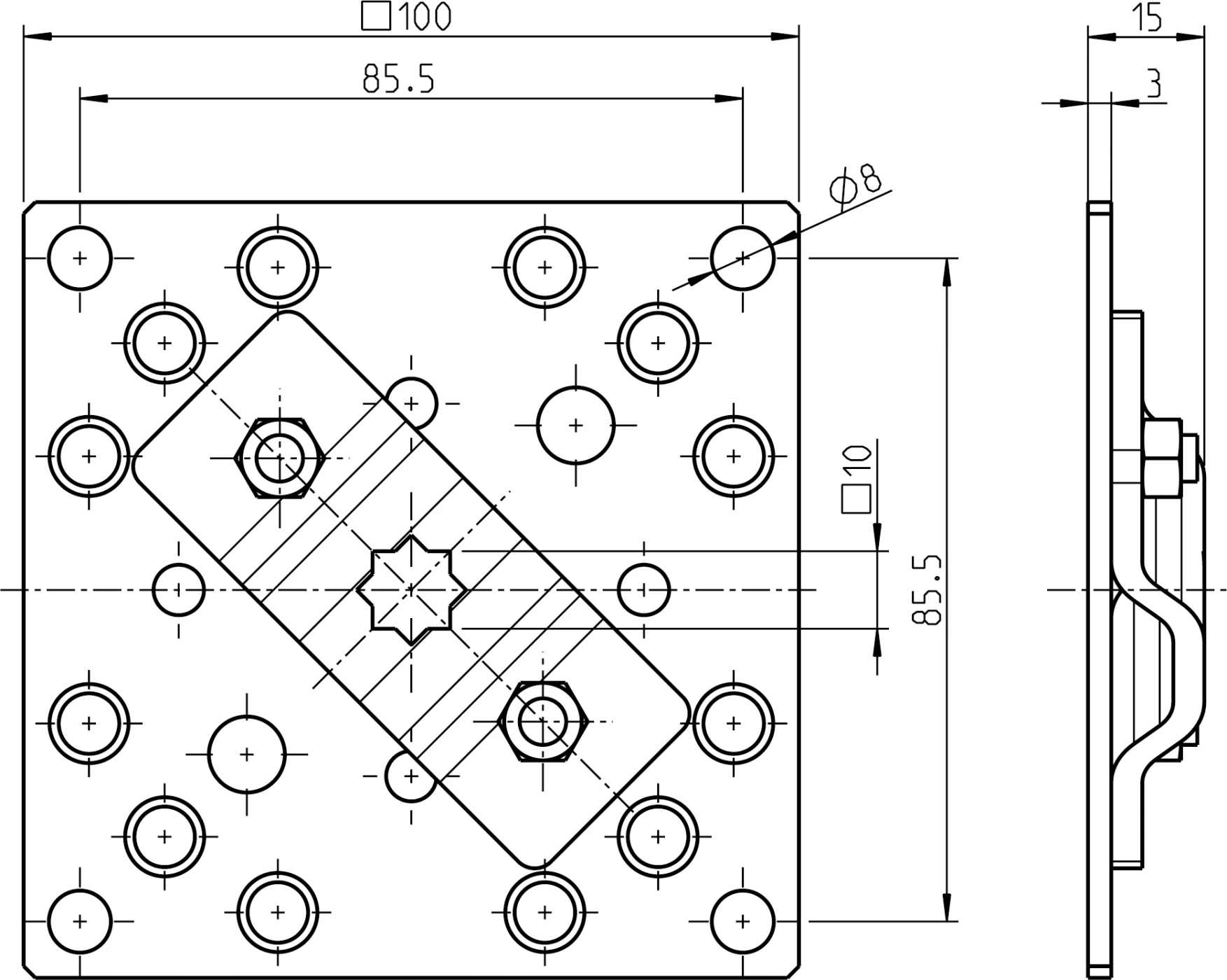 Preview: Rademacher Antriebslager auf Grundplatte inklusive Schrauben und Muttern Typ 4010-08 #94401008