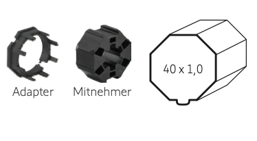 Preview: Somfy ➤ Adapter und Mitnehmer für Achtkant SW40 x 1,0 Außenfalz Baureihe 40 #9708976 #9500344✅ online günstig kaufen!