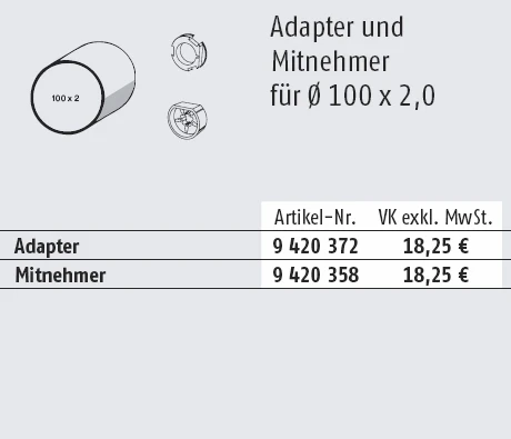 Preview: Somfy Adapter und Mitnehmer für Rundrohr 100x2mm Baureihe 60 #9420372 #9420358
