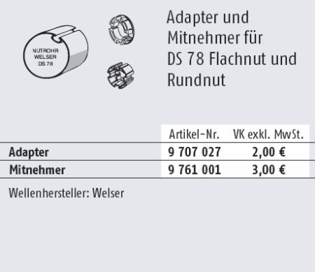 Somfy 9707027 / 9761001 Adapter und Mitnehmer für DS 78 Flachnut und Rundnut Baureihe 50