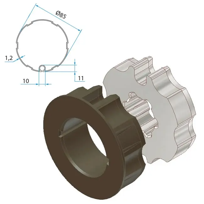 Cherubini Adapter und Mitnehmer Nutrohr 85 A4505_0513