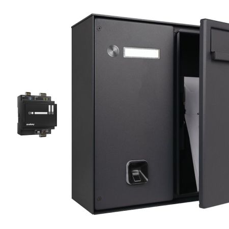 HELLO Aufputz-Briefkasten mit ekey sLine Fingerprint ohne Intercom. Zeitlich limitierte Edition für moderne Zutrittskontrolle per Fingerabdruck und hochwertige Eingangsbereiche