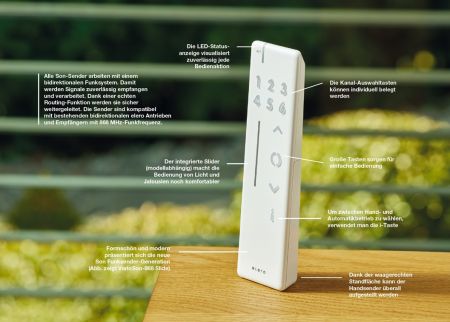 elero VarioSon-868 Slide 6-Kanal Handsender mit Slidefunktion #287030001 #287130001