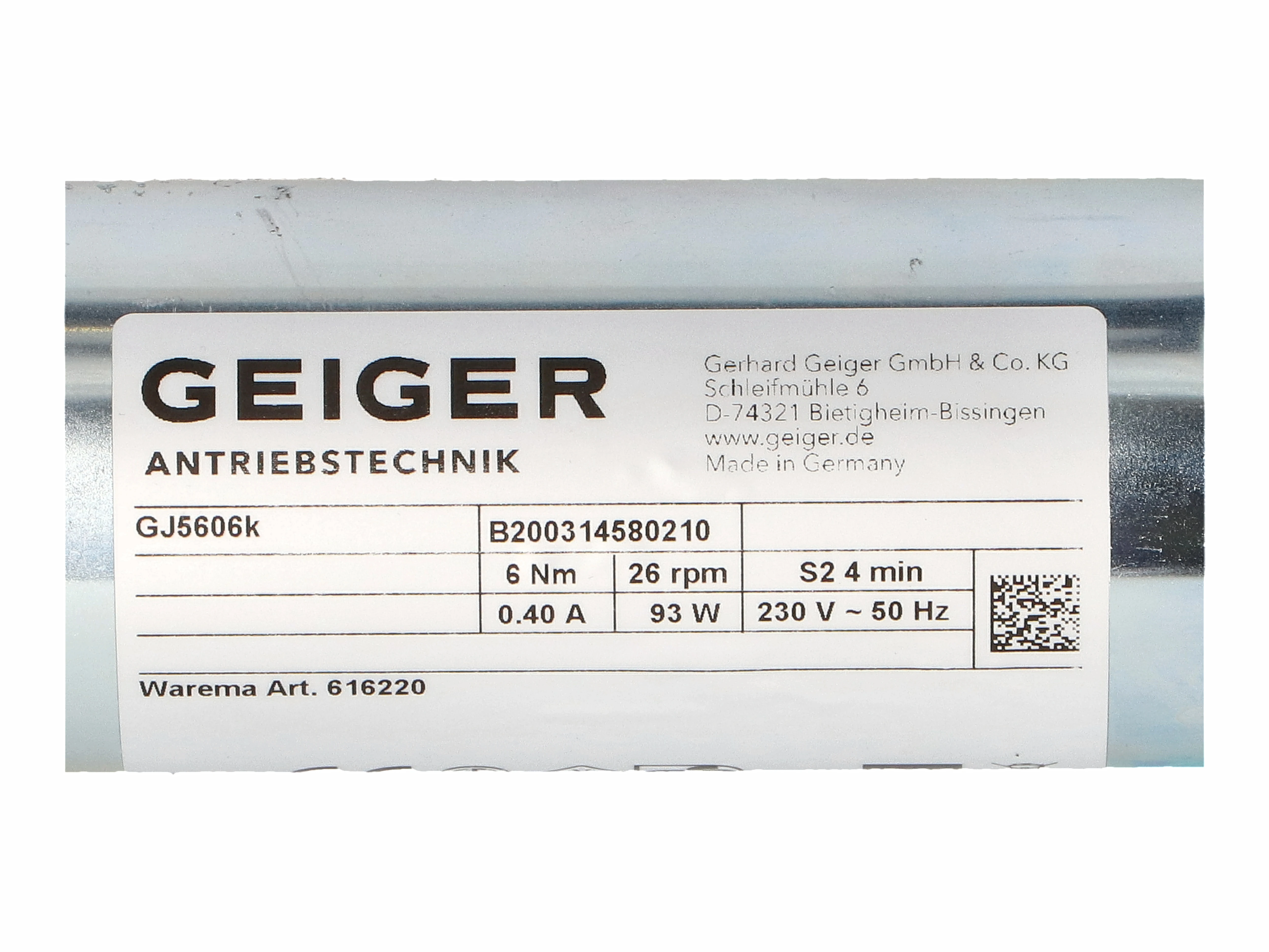 Geiger GJ5606K Kurzantrieb Jalousieantrieb 6Nm WAREMA