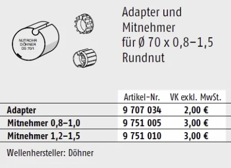 Somfy ➤ Adapter und Mitnehmer für Ø 70 x 0,8-1,5 Rundnut Baureihe 50 #9707034 #9751005✅ online günstig kaufen!