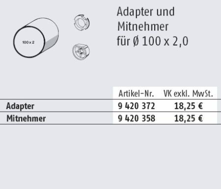 Somfy Adapter und Mitnehmer für Rundrohr 100x2mm Baureihe 60 #9420372 #9420358