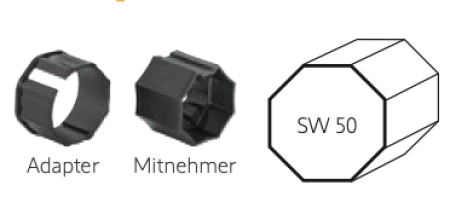Somfy ➤ Adapter und Mitnehmer für Achtkant SW 50 Baureihe 50 #9705344 #9705345