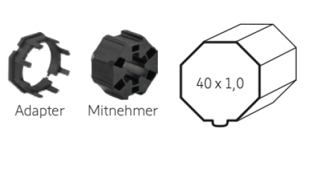 Somfy ➤ Adapter und Mitnehmer für Achtkant SW 40 x 1,0 Außenfalz Baureihe 40 #9708976 #9500344 ✅ online kaufen!