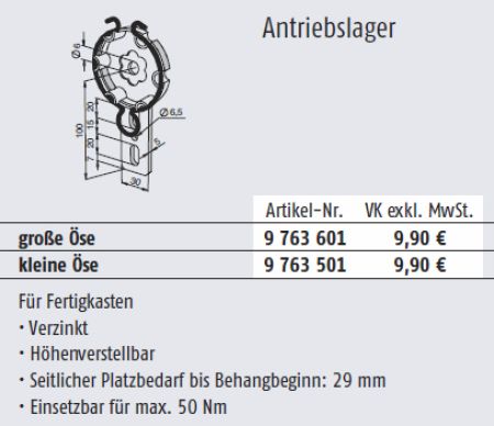Somfy Antriebslager mit Federring kleine Öse für Baureihe 50/60 #9763501