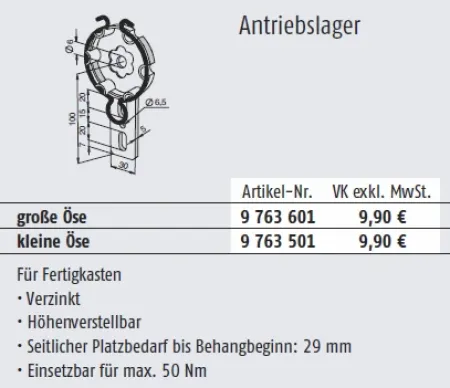 Somfy Antriebslager mit Federring große Öse für Baureihe 50/60 #9763601
