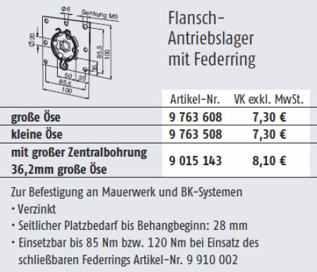 Somfy Flansch-Antriebslager mit Federring und kleiner Öse für Baureihe 50/60 #9763508