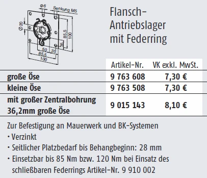 Somfy Flansch-Antriebslager mit Federring und kleiner Öse für Baureihe 50/60 #9763508