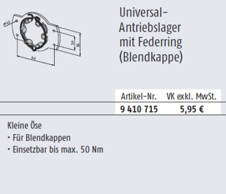 Somfy Universal-Antriebslager mit Federring Blendkappe für Baureihe 50/60 #9410715
