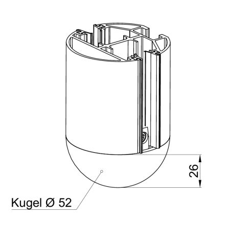 WAREMA ➤ Kappe halbrund für Führungsschienen Ø52mm, Typ 7 und Typ 8. Endverschluss für Basis-Raffstore und Fenster-System-Raffstore FSR, inklusive 2 Schrauben. Artikel 312211.