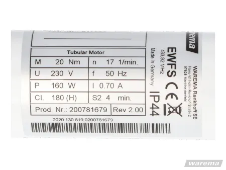 WAREMA W-MP 20/17 EWFS radio awning motor #617722