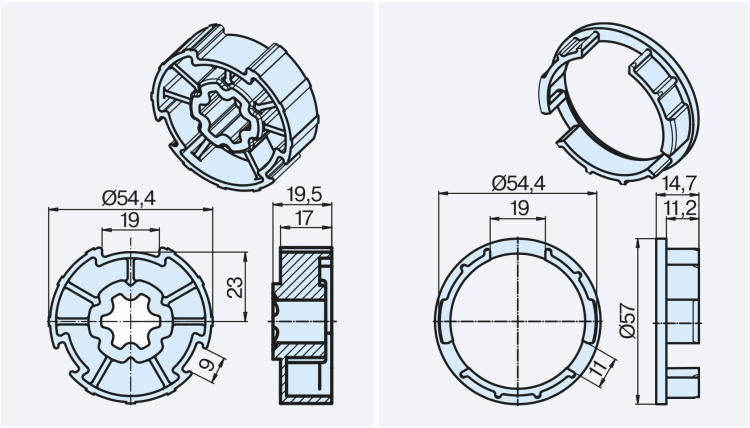 Becker Adapterset 57,5, Universal #49303001730 #49303001740 #49303001020