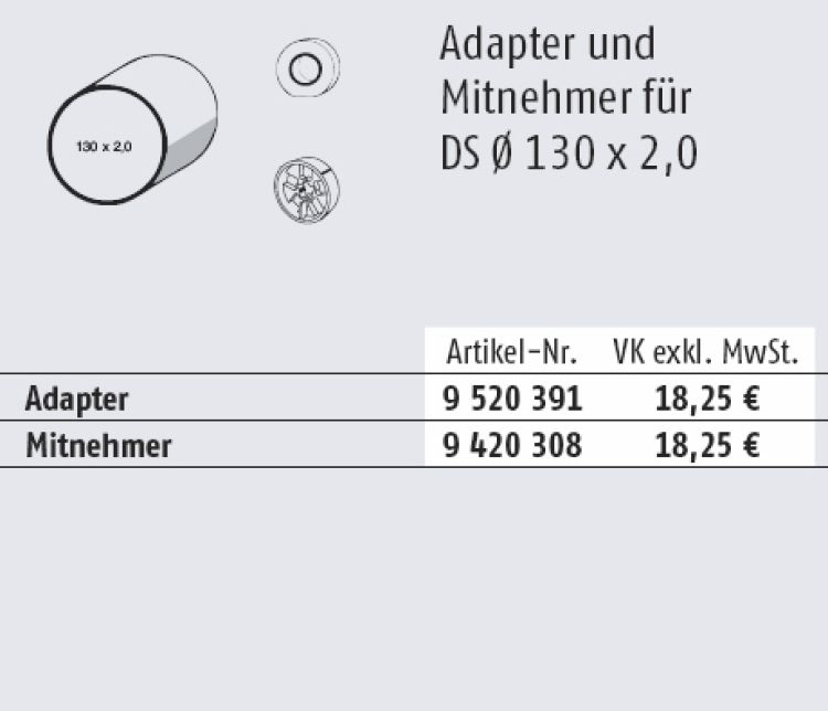 Somfy 9520391, 9420308 Adapter und Mitnehmer für Rundrohr 130 x 2 mm Baureihe 60
