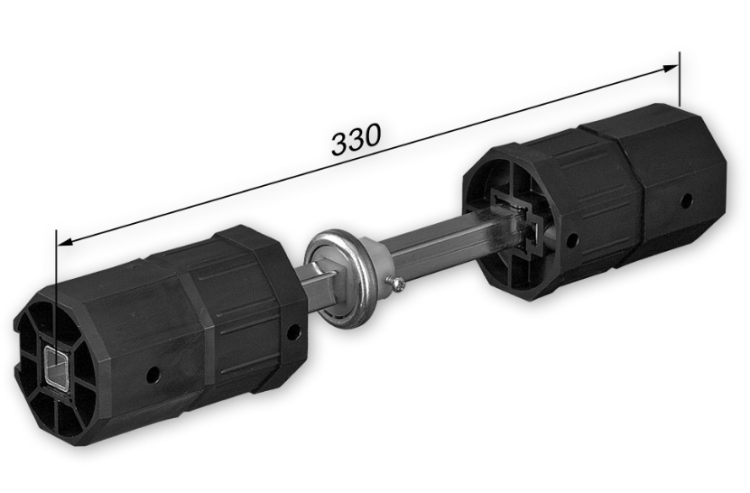 SELVE Doppelwellenbolzen, verstellbar, für Stahlwelle SW60, verzinkt, mit Kunststoff-Walzenkapseln, montiert