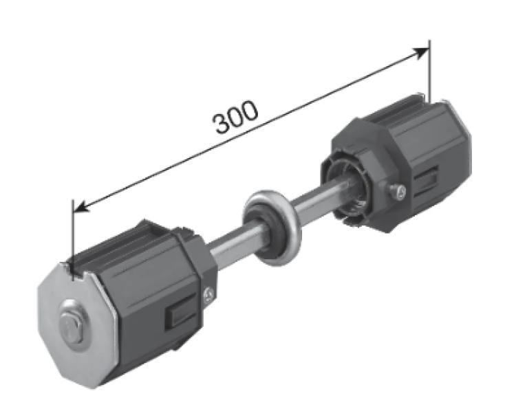 SELVE Doppelwellenbolzen, verstellbar, mit Kugellager Ø40mm, für Stahlwelle SW60, verzinkt, mit Kunststoff-Walzenkapseln, montiert #196753
