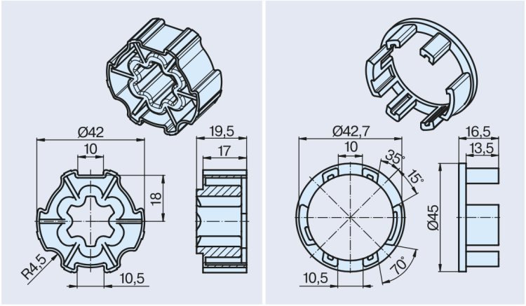 Becker Adapterset ZF45x0.5 #49303001350 #49303001360
