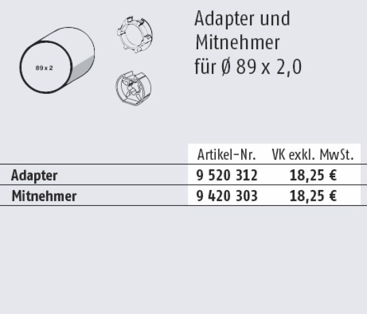 Somfy Adapter und Mitnehmer für Rundrohr 89 x 2 mm Baureihe 60 #9520312 #9420303