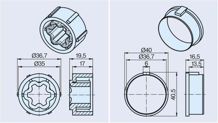 Becker Adapterset, 40x1.3 / 40x1.5 #49303001950 #49303001960