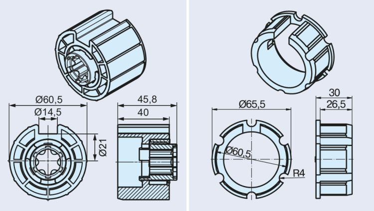 Becker Adapterset O-63N 14,5 mm für Hinderniserkennung #49302002750 #49303004150 #49303001020