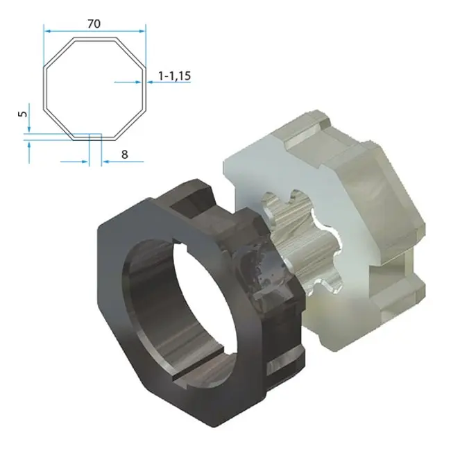 Cherubini Adapter und Mitnehmer Achtkant 70 mm A4505_0502