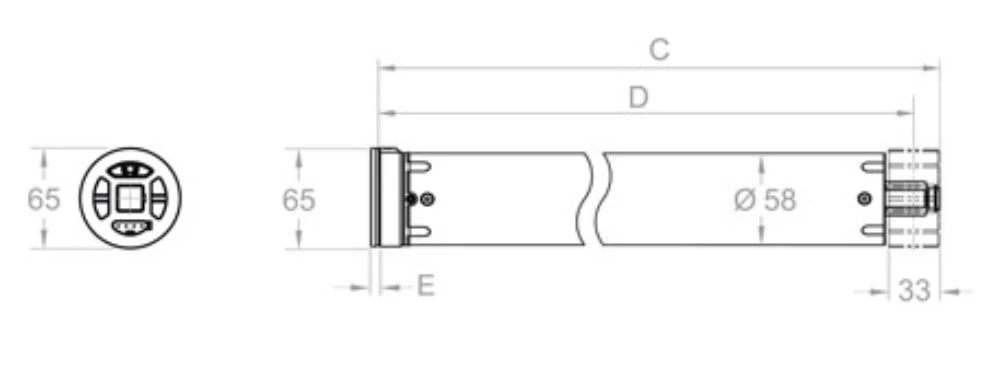 elero SunTop L100 RH Rohrmotor für textilen Sonnenschutz mit Rund-Motorkopf #362530001