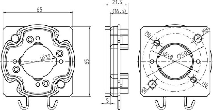 Rademacher Click-Antriebslager für Markisen mit Gewinde M6 auf TK 48 mm bzw. M8 auf TK 60 mm Typ 4015K-09 #94401509
