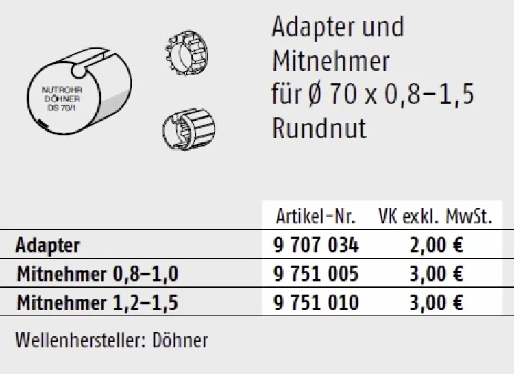 Somfy ➤ Adapter und Mitnehmer für Ø 70 x 0,8-1,5 Rundnut Baureihe 50 #9707034 #9751005✅ online günstig kaufen!