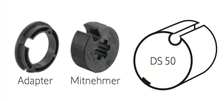 Somfy ➤ Adapter und Mitnehmer für Rundnut DS 50 x 1,5 Baureihe 40 #9701209 #9701210 ✅ online kaufen!