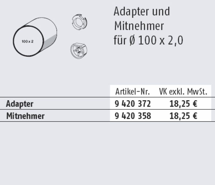 Somfy Adapter und Mitnehmer für Rundrohr 100x2mm Baureihe 60 #9420372 #9420358