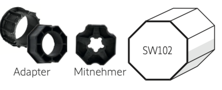 Somfy ➤ Adapter und Mitnehmer für Achtkant SW 102 Baureihe 50 #9707026 #9761013 #9762013
