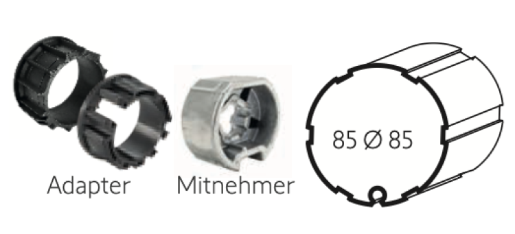 Somfy ➤ Adapter und Mitnehmer für Nutrohr Imbac 85 Ø 85 mm Baureihe 50✅   #9707026 #9690085 #9420303