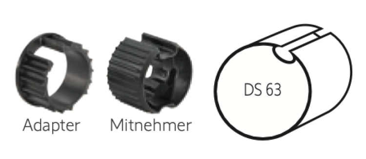Somfy ➤ Adapter und Mitnehmer für Ø 63 x 0,8-1,0 Flachnut Baureihe 50✅ #9707028 #9706146
