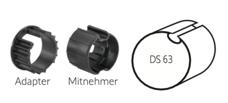 Somfy ➤ Adapter und Mitnehmer für Ø 63 x 0,8-1,0 Flachnut Baureihe 50✅ #9707028 #9751014