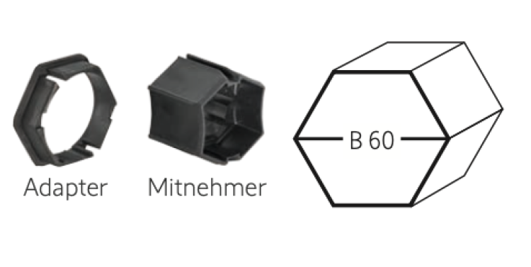 Somfy ➤ Adapter und Mitnehmer für Sechskant für B60 Baureihe 50 #9701122 #9751011