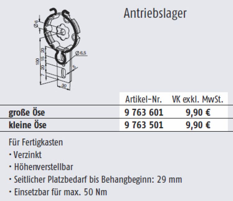 Somfy Antriebslager mit Federring kleine Öse für Baureihe 50/60 #9763501