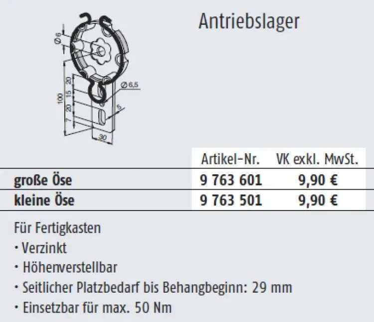 Somfy Antriebslager mit Federring große Öse für Baureihe 50/60 #9763601