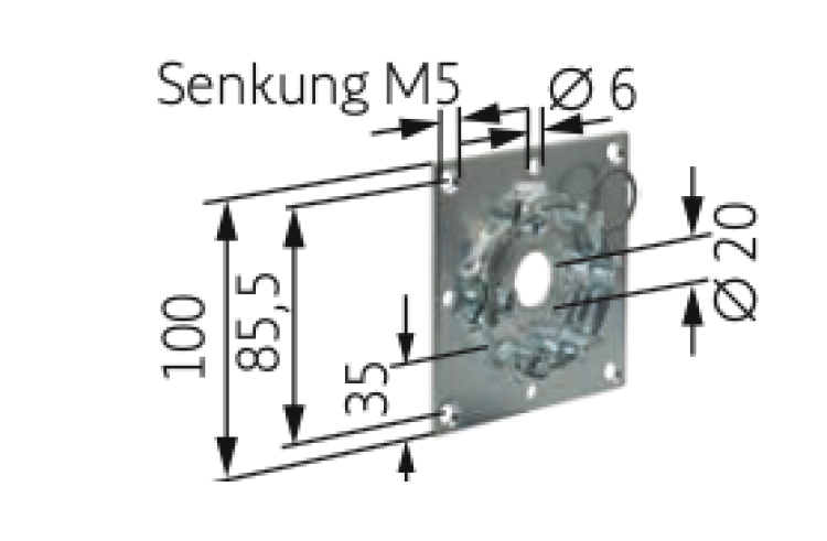 Somfy Flansch-Antriebslager mit Federring und kleiner Öse für Baureihe 50/60 #9763508