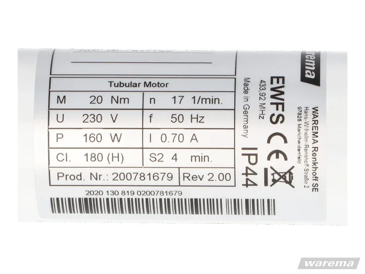 WAREMA W-MP 20/17 EWFS radio awning motor #617722