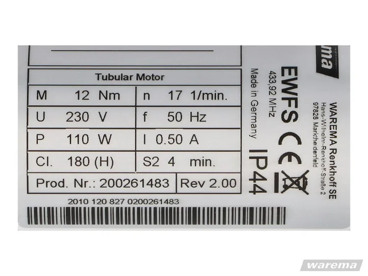 WAREMA W-RT 12/17 EWFS-Funk-Rollladenmotor #617736