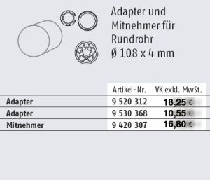 Somfy ➤ Adapter und Mitnehmer für Rundrohr 108 x 4 mm Baureihe 60 #9520312 #9530368 #9420307✅ online kaufen!