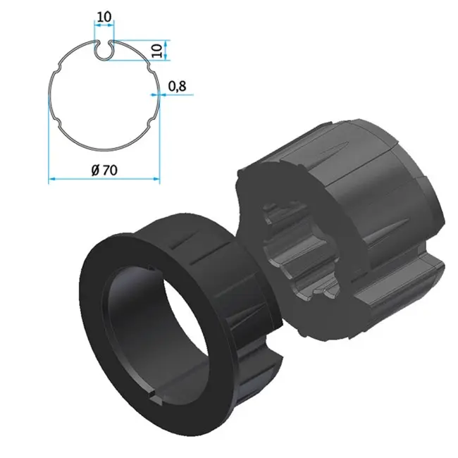 Cherubini Adapter und Mitnehmer Nutrohr 70 kurz A4505_0519