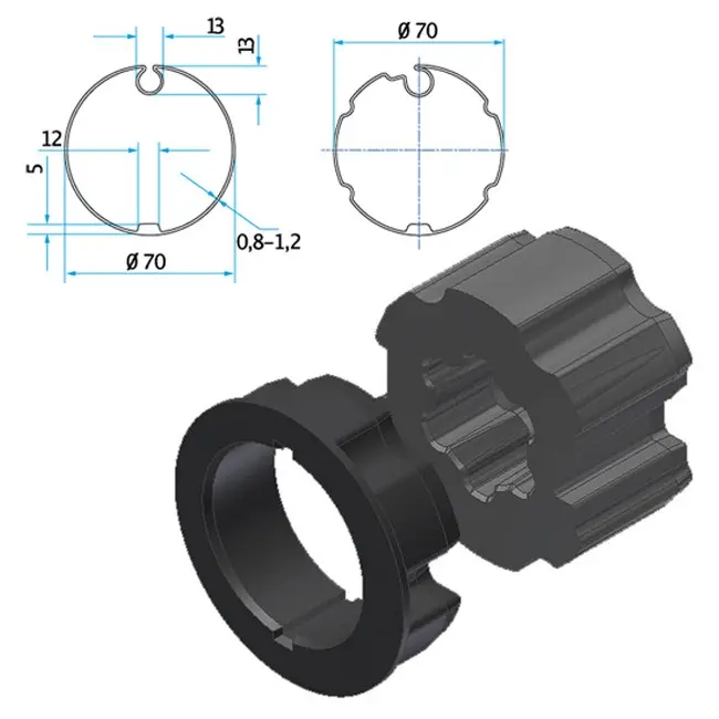 Cherubini Adapter und Mitnehmer Nutrohr 70 ROLLER BAT A4505_0520