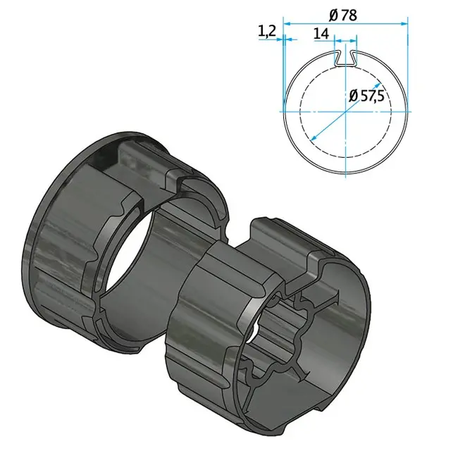 Cherubini Adapter und Mitnehmer Nutrohr 78 mit Flachnut A5805_0513